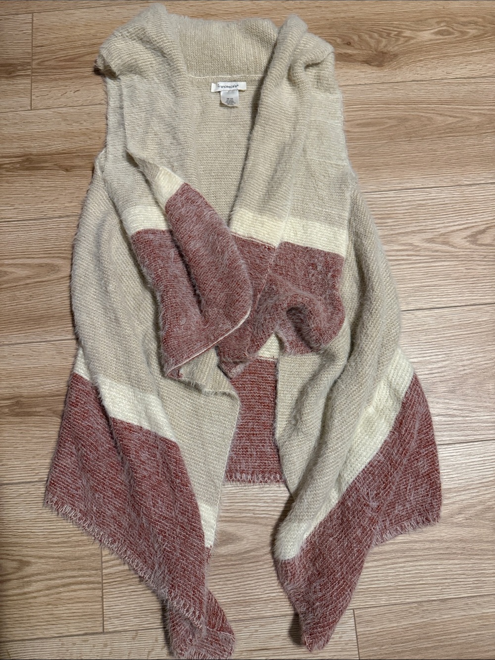 Francesca’s Colorblock Vest Cardigan Wrap - Cream & Rust-Tone